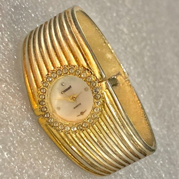 Cassant Vintage Quartz Bracelet Cuff Rhinestone Dress Watch main image 5